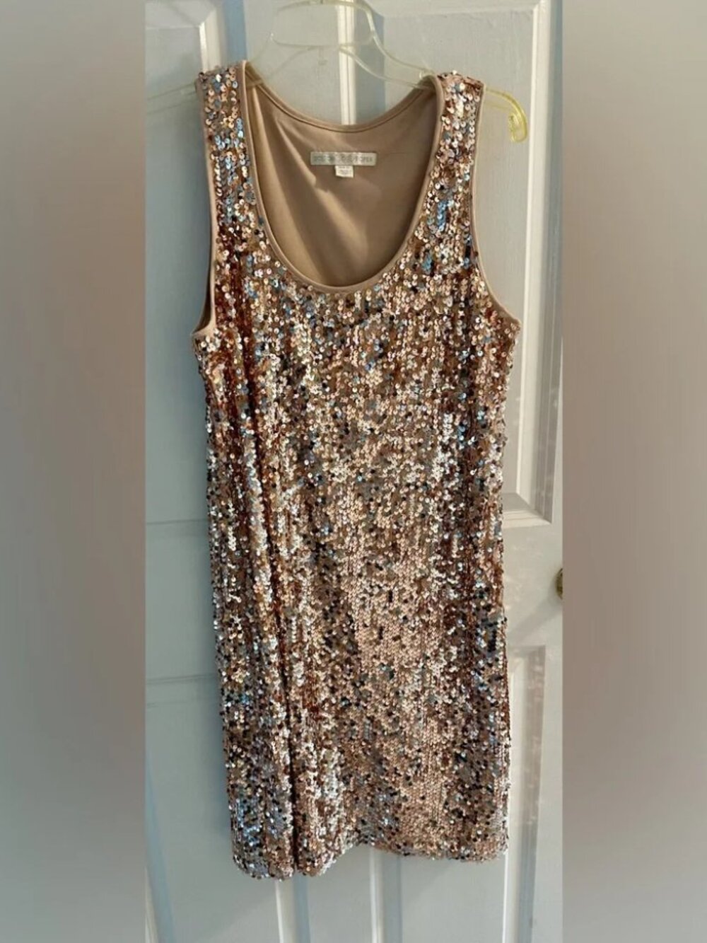 Boston Proper sequin mini dress rose gold